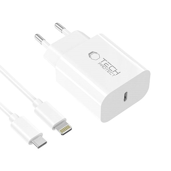 Tech-Protect Nc20W 1-Port Network Charger Pd20W + Lightning Cable Whit
