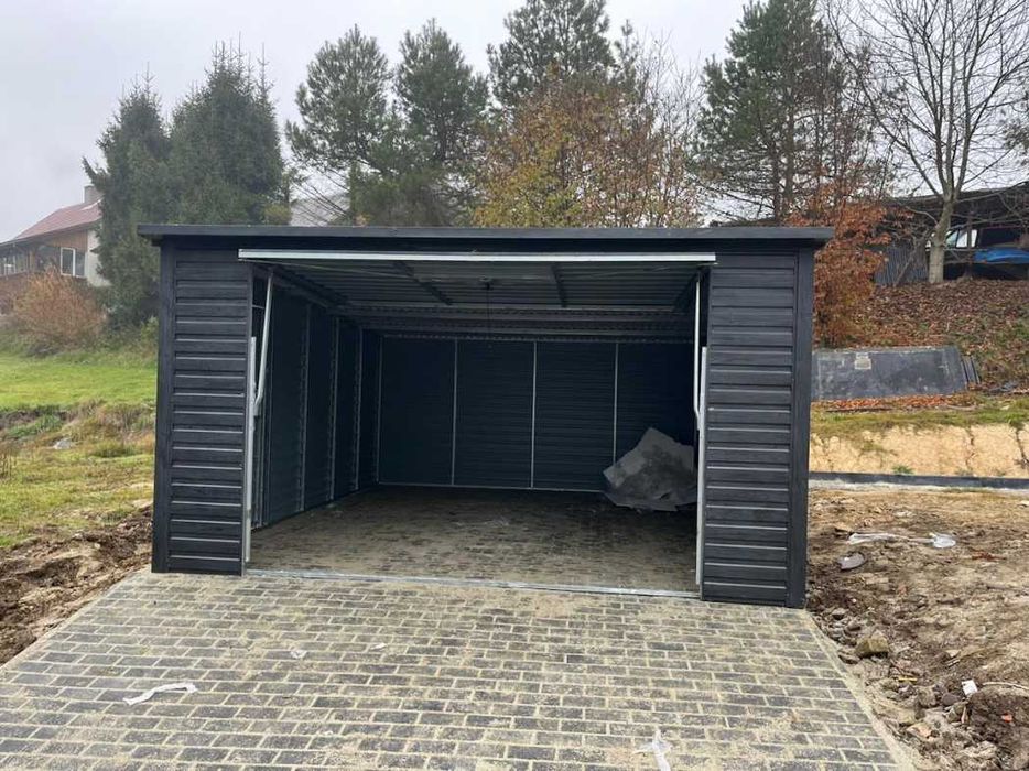 Garaż blaszany 4x5, magazyn blaszany, garaż grafit drewnopodobny
