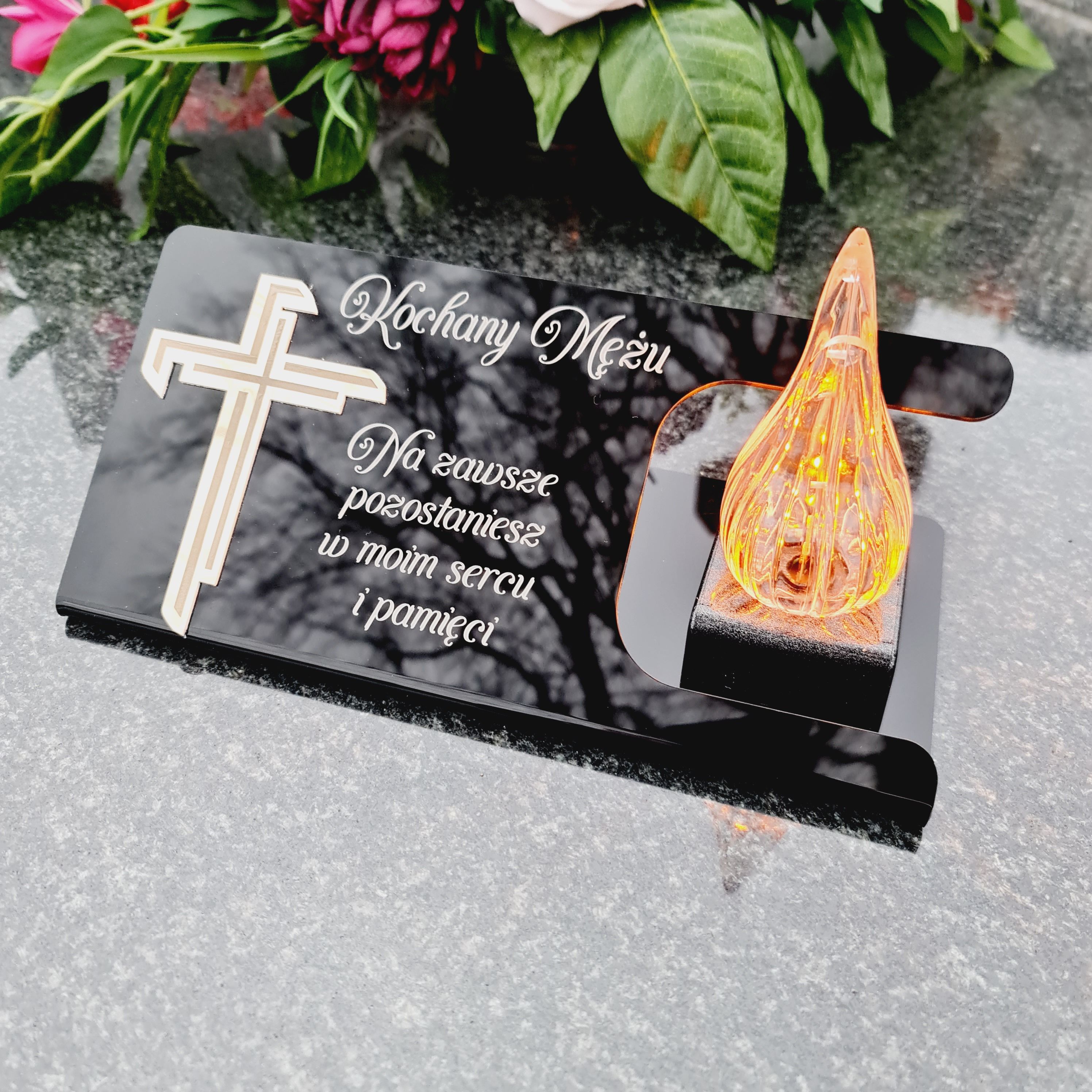 ZNICZ na grób dla MĘŻA podstawka na cmentarz LAMPKA LED