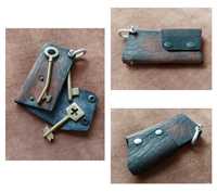 Ключница из кожи ручной работы, черная коричневая,чехол для ключей
