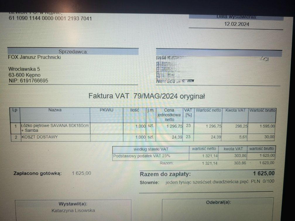 Łóżko piętrowe jak nowe