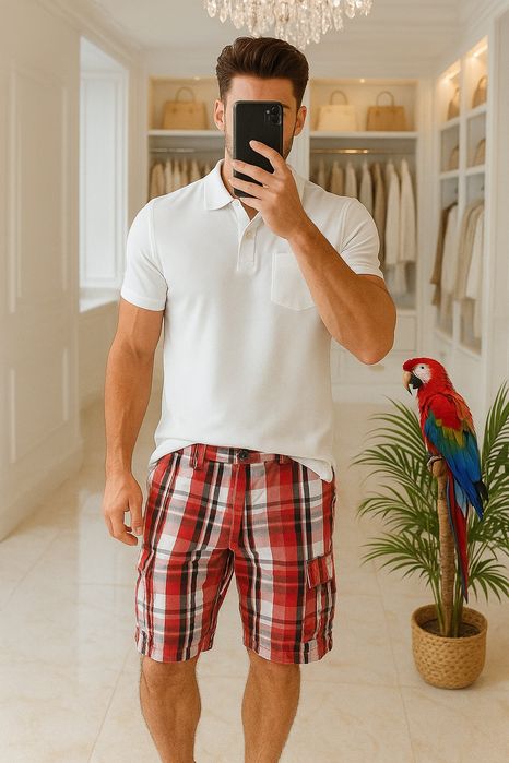 Świetne męskie bawełniane szorty XXL w kratkę