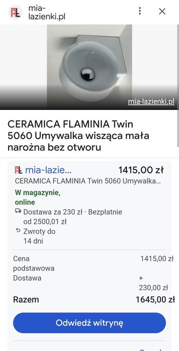 Umywalka ceramiczna narożna