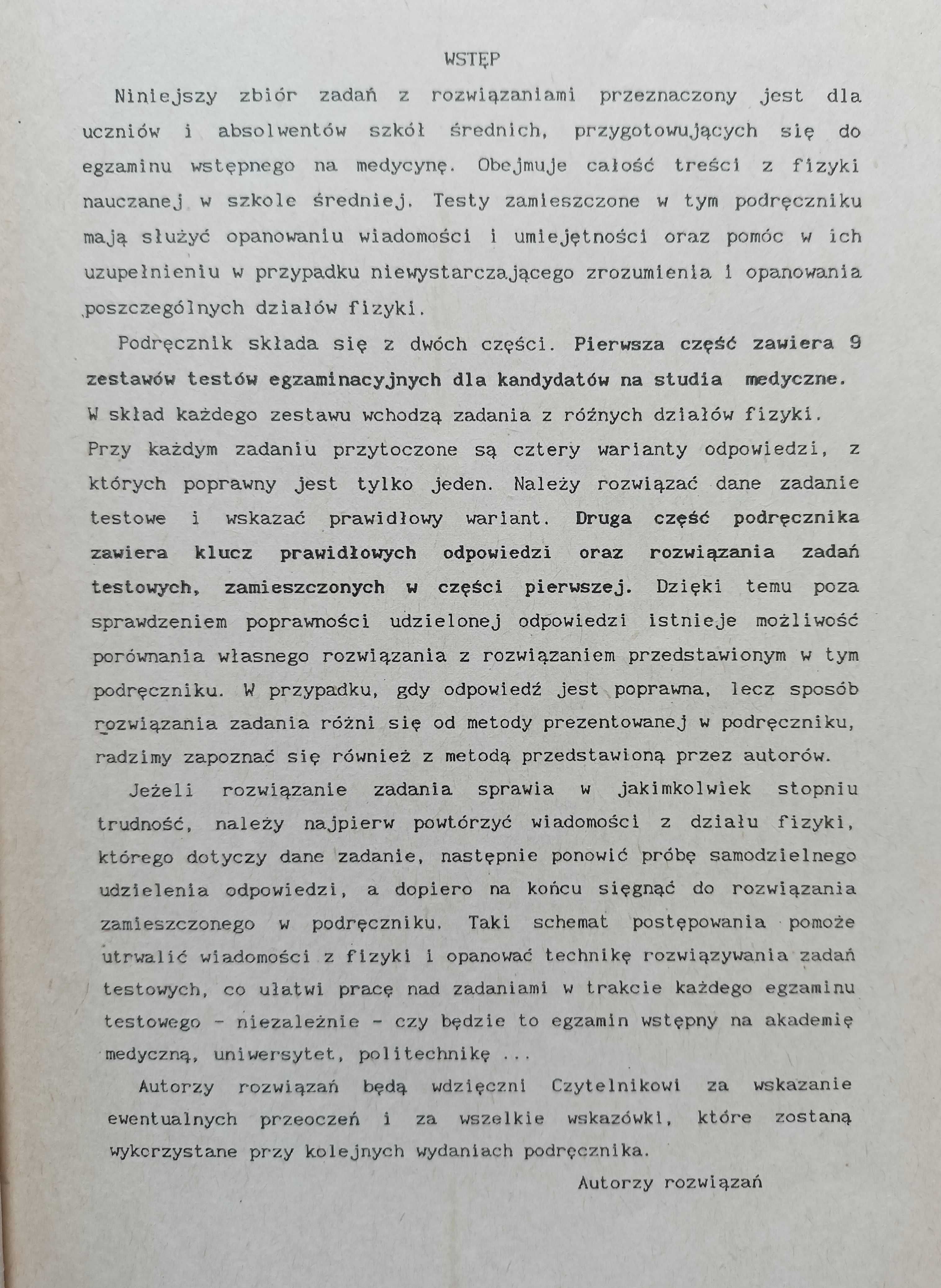 Fizyka na Akademie Medyczne. Testy z rozwiązaniami