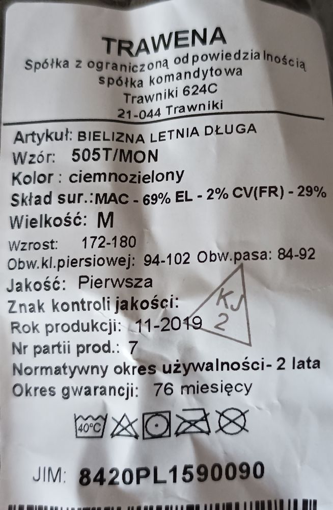 Bielizna letnia dluga wzór 505