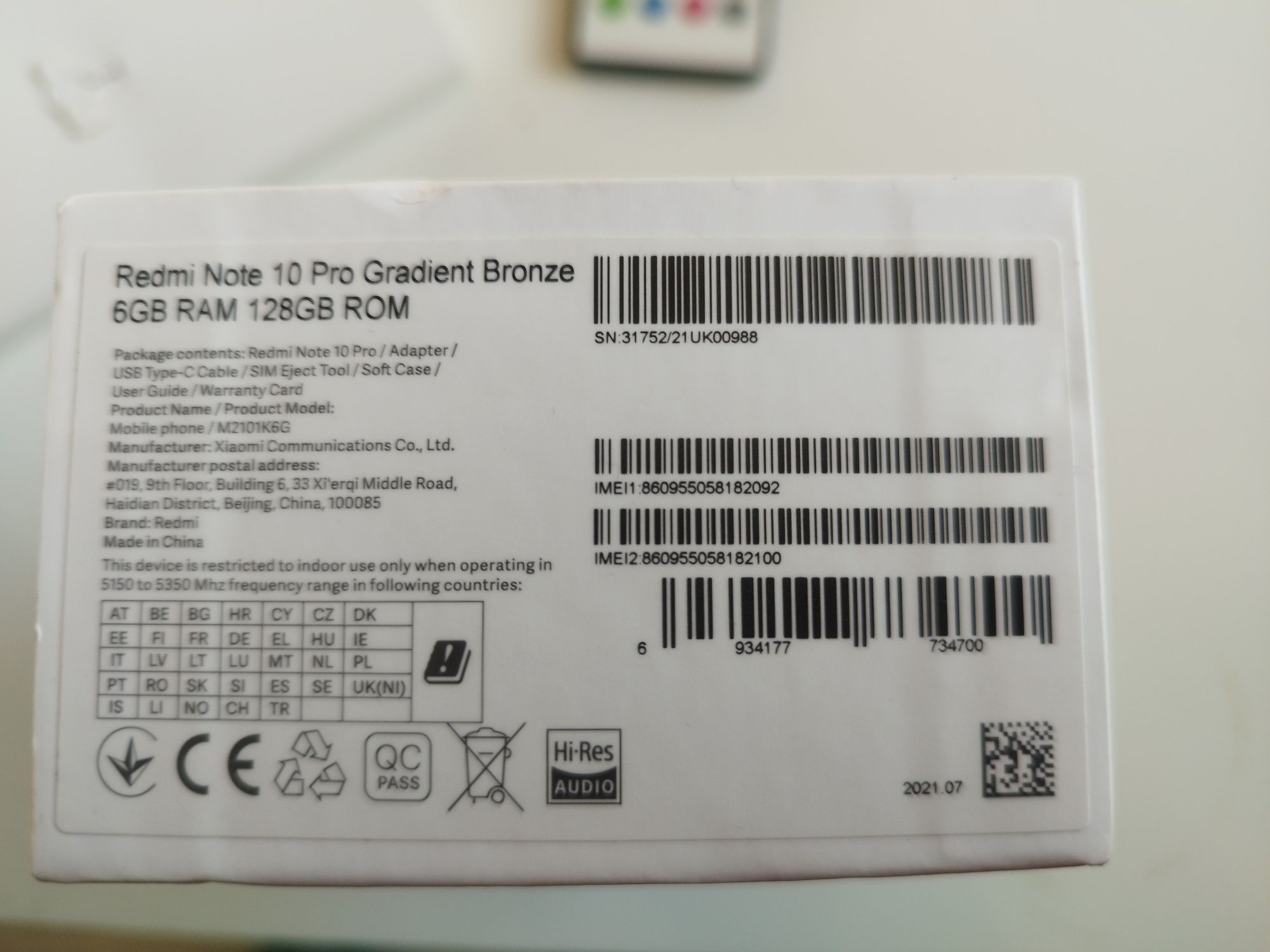Redmi note 10 PRO  6GB Ram, 128 GB Rom