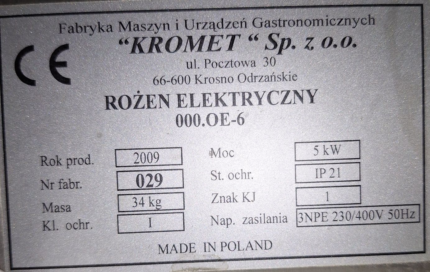 KROMET OE-6 Rożen elektryczny obrotowy na 6 kurczaków