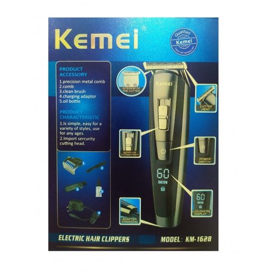 Професіональна бездротова машинка для стриження KM-1628 з LED дисплеєм