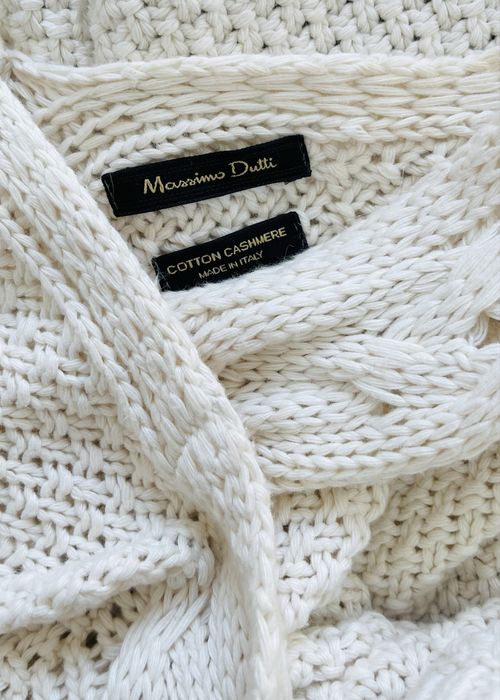 Massimo Dutti kamizelka narzutka kremowa z bawełny i kaszmiru
