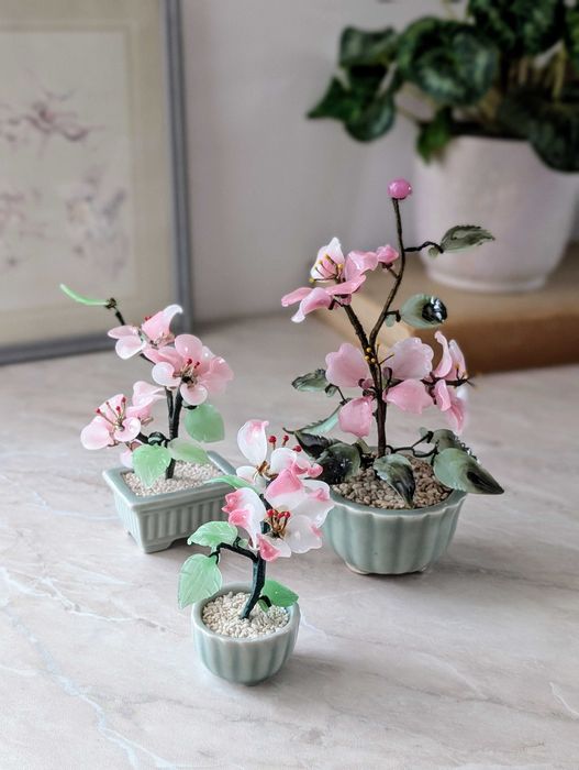 2 Szklane kwiatki bonsai, komplet