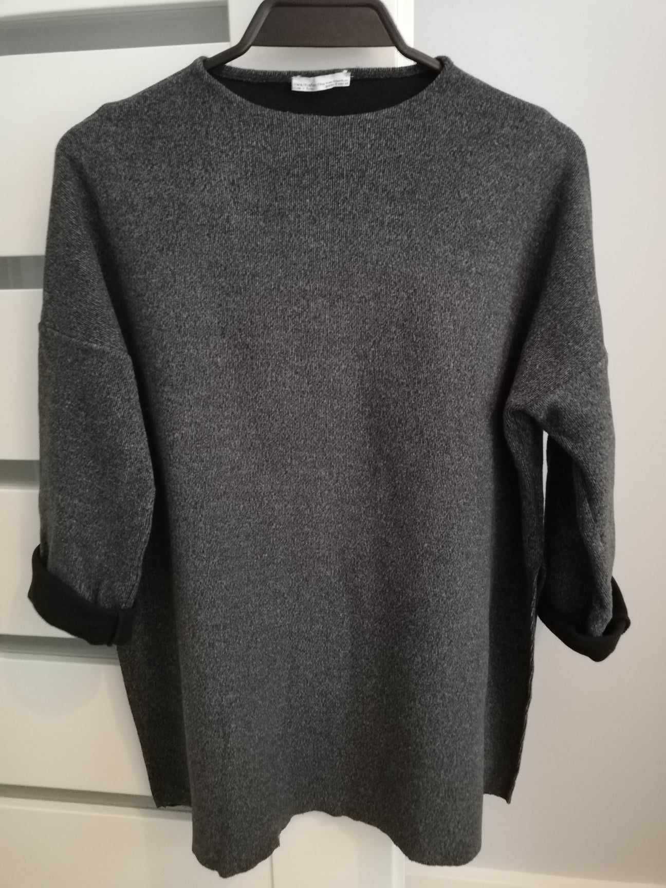 Oversize sweter Zara S 36 szary melanż gładki