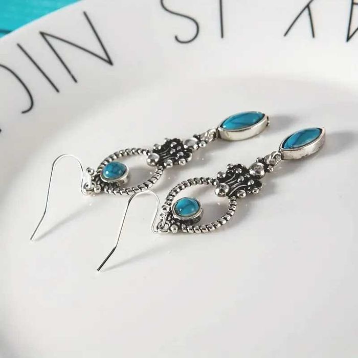 Висячие серьги  с синей бирюзой