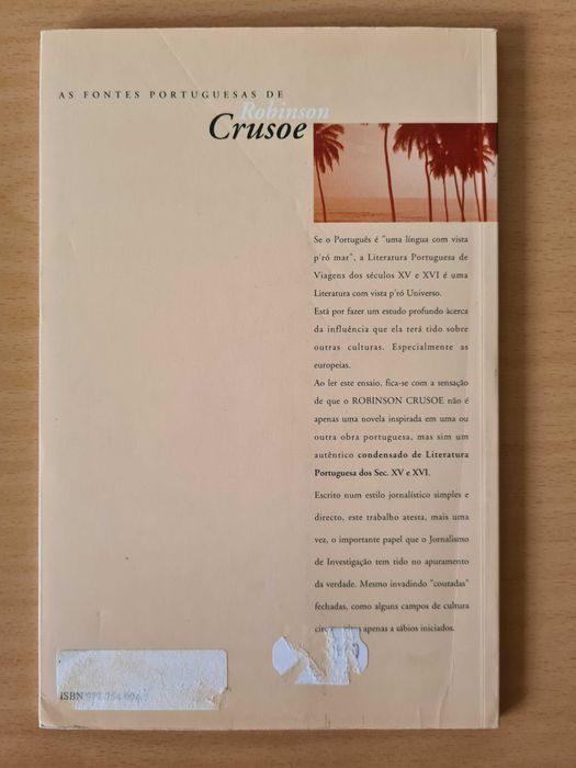 Livro "As Fontes Portuguesas de Robinson Crusoe" de Fernanda Ferreira