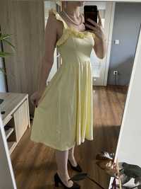 Żółta bawełniana midi długa sukienka H&M M cottage core letnia