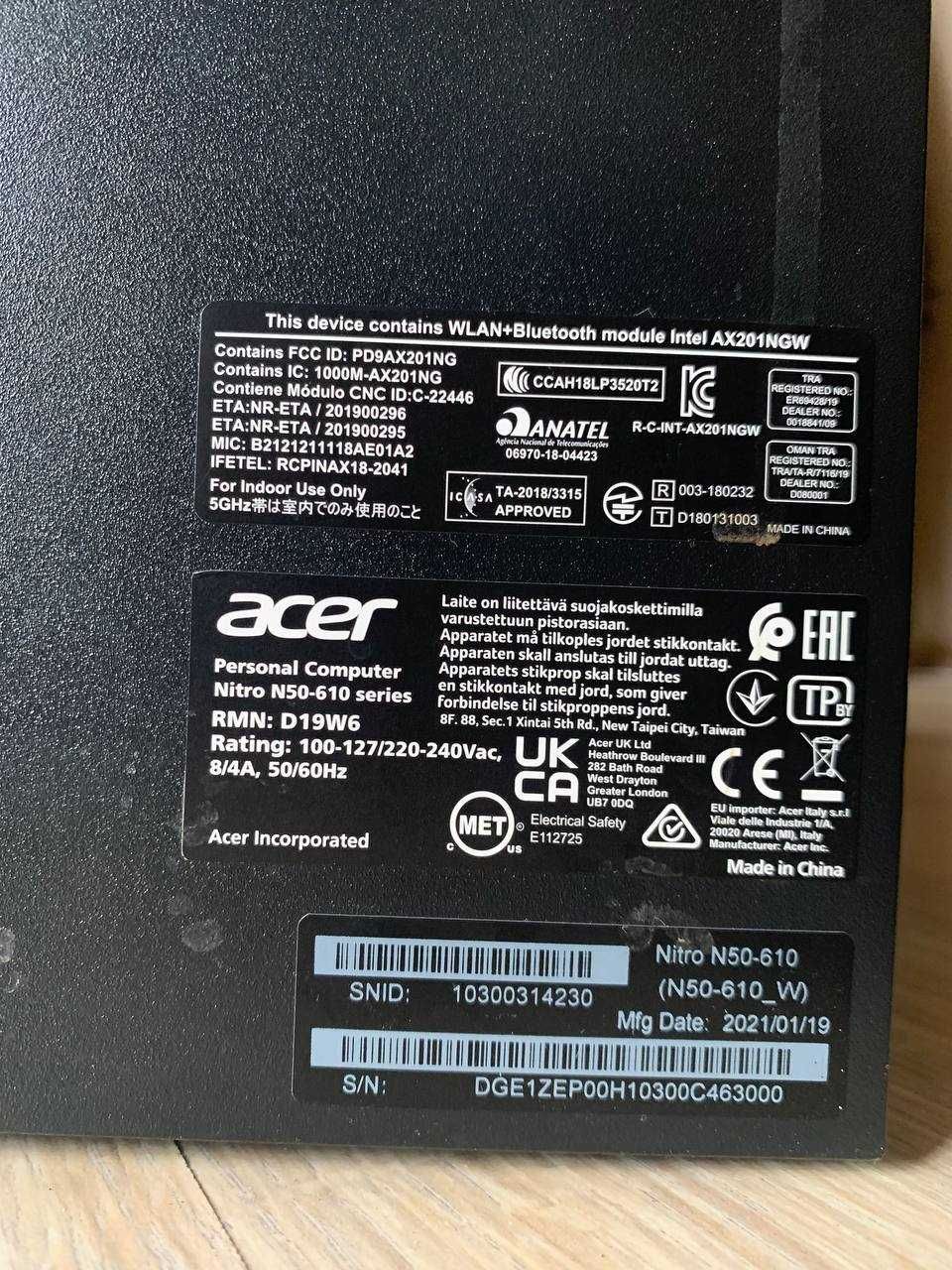 Ігровий ПК Acer Nitro 50 N50-610 i5-10400F/16ГБ/1 ТБ SSD/RTX3050 8ГБ