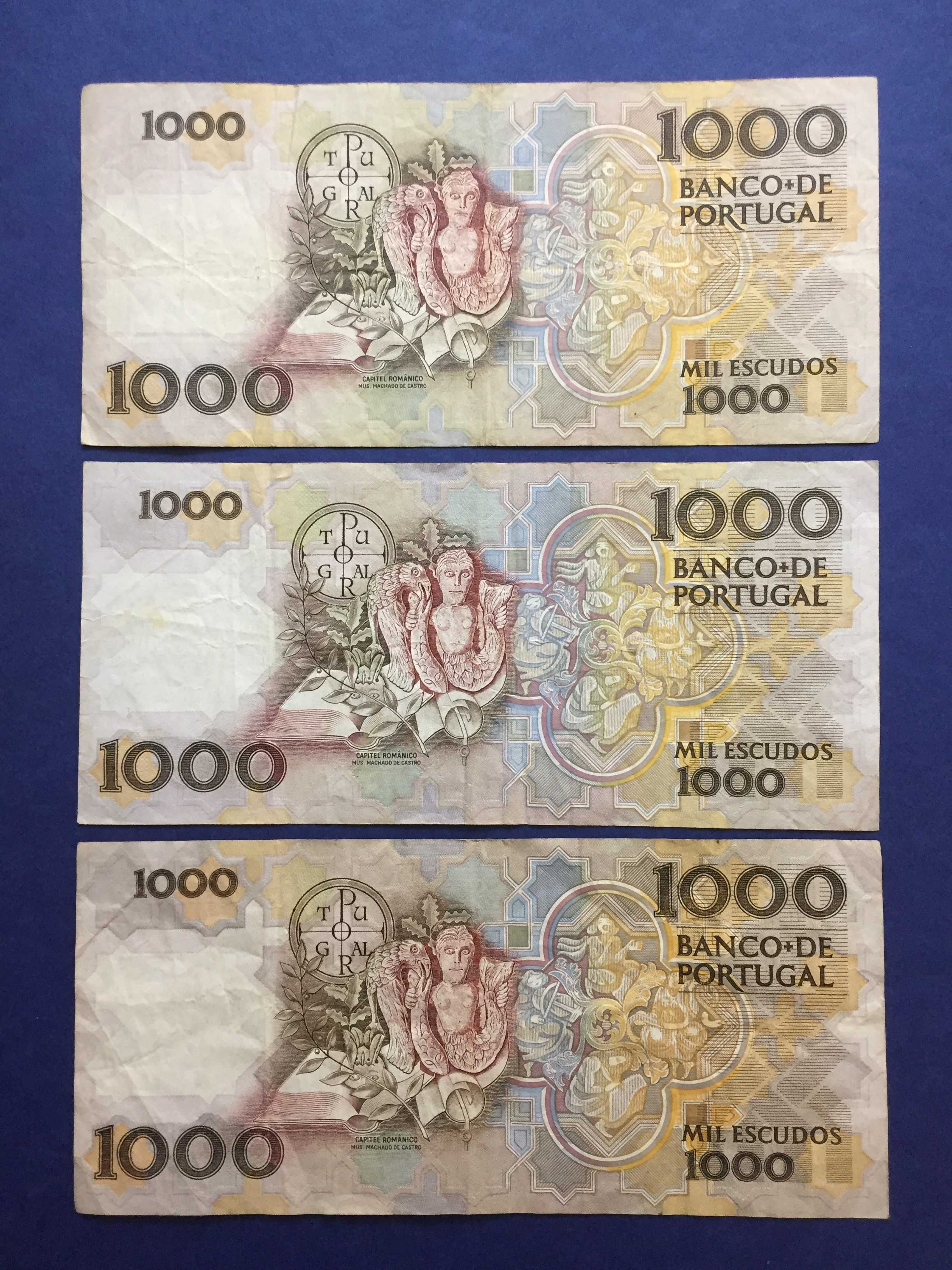 Lote 3 notas de 1000 escudos Teófilo Braga - 1992 e 1994