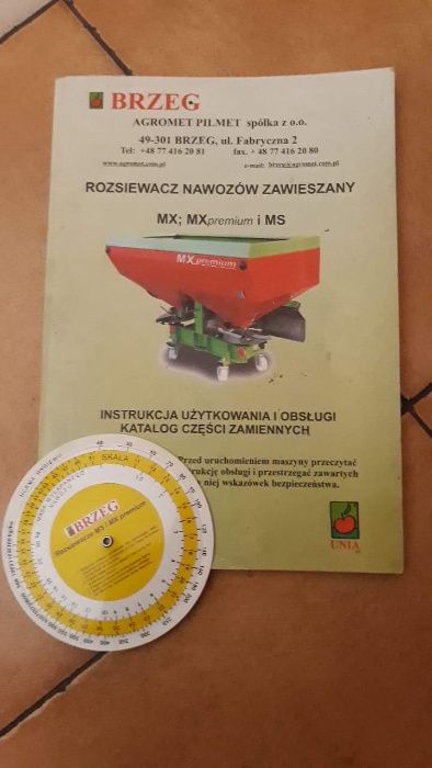 Tabela wysiewu, Instrukcja, Rozsiewacz Unia Brzeg MX, MX Premium, MS