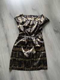 Złota Sukienka Tunika Next H&M S M Satynowa Mini Bluzka