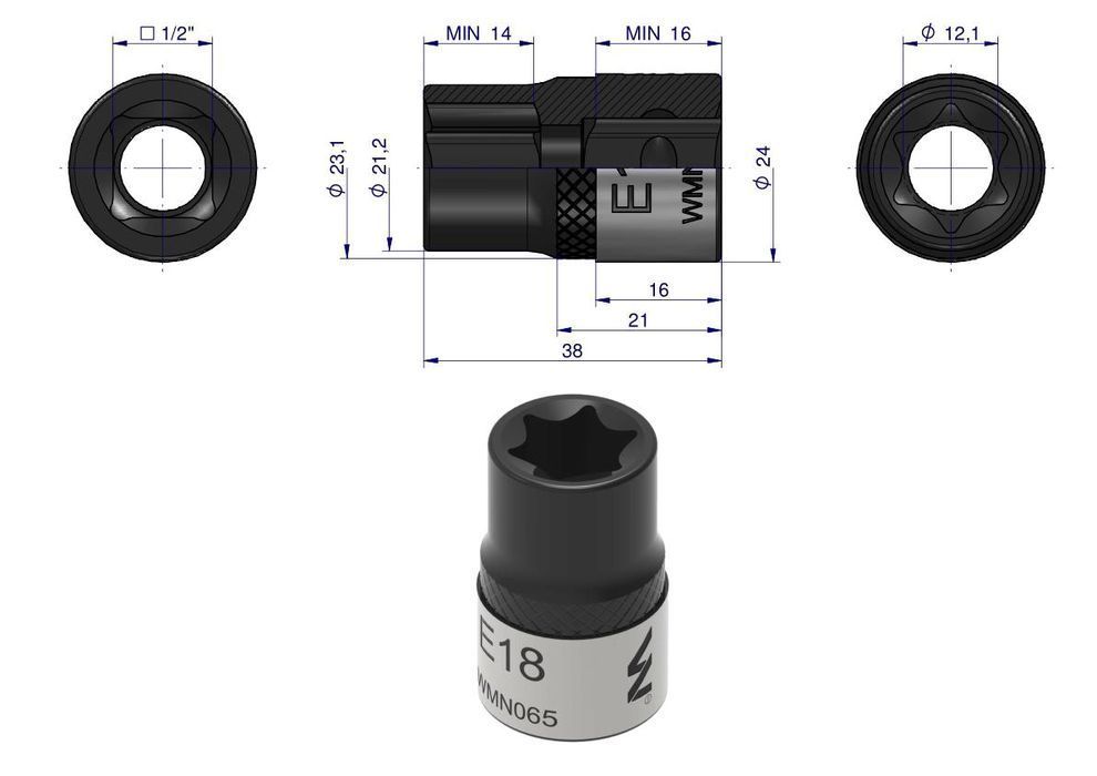 Nasadka star 1/2". E18 CrV50BV30. Waryński Solidna
