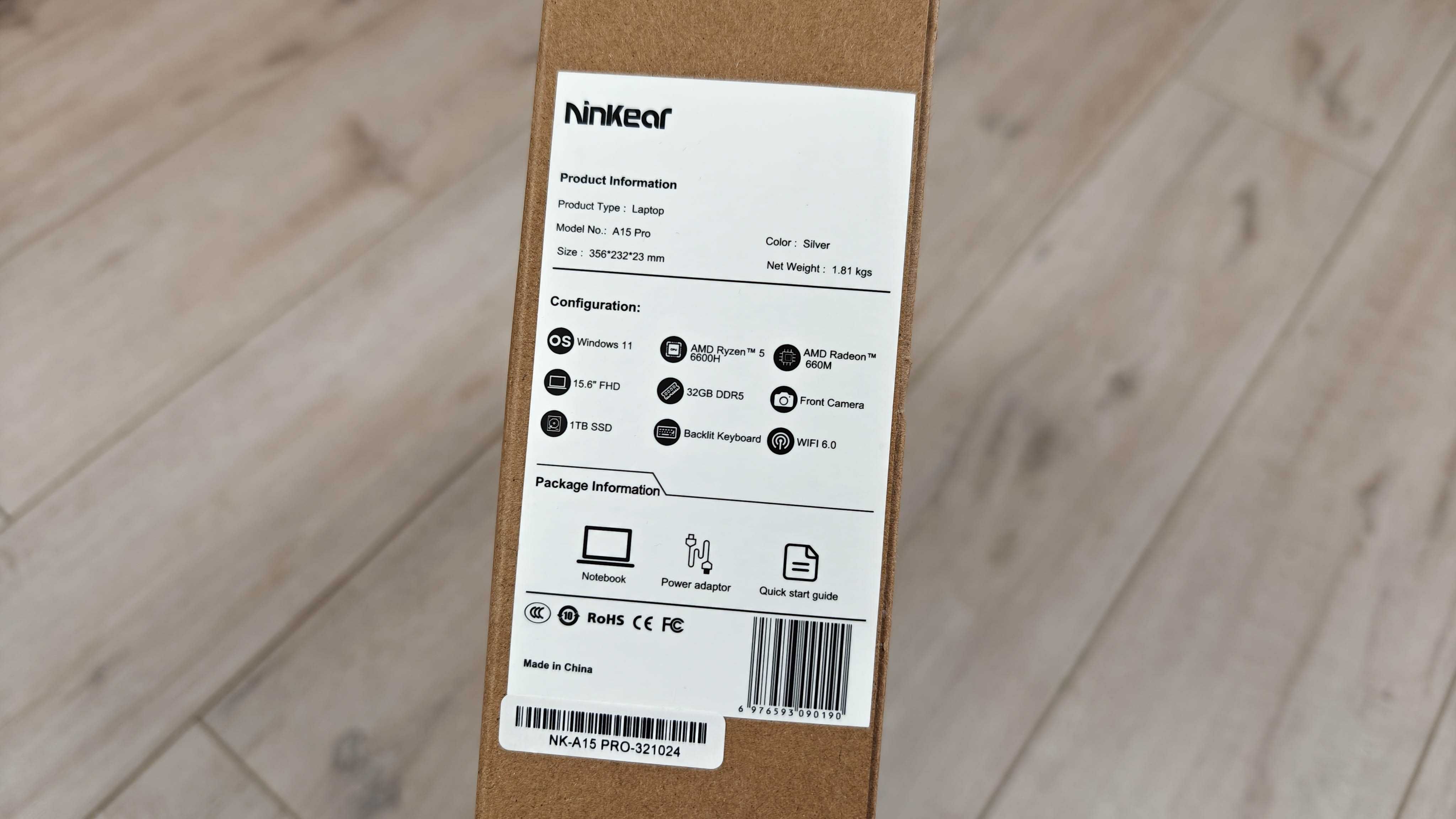 Ноутбук Ninkear A15 Pro:Ryzen 5 6600H, Radeon 660M, 32GB DDR5, 1TB SSD