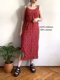 Czerwona sukienka vintage 100% wiskoza retro 38/40 M/L