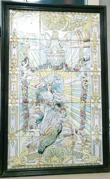 Maravilhoso painel de azulejos motivo Arte Nova  pintado à mão