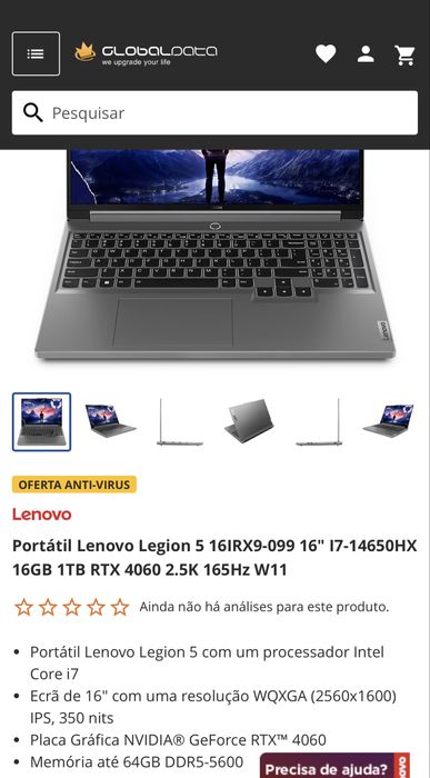 Troco/vendo Legion 5i 14650hx, rtx 4070, 32 gb ram e 2 tb ssd m2