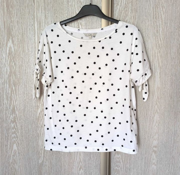 Bluzka z krótkim rękawem biała w czarne kropki C&A rozmiar S