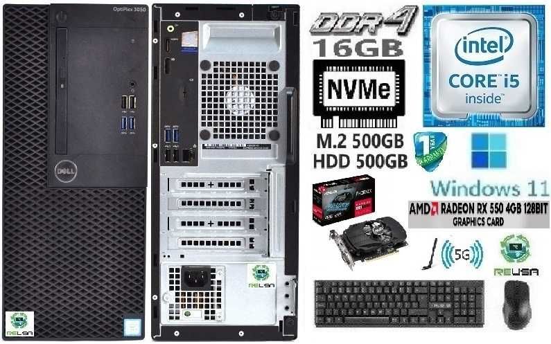 Pç/Torre GAMING DELL 6ªG|i5-3.2G|16G|NVMe512G+HDD500G|RX550-4G|5G|W11