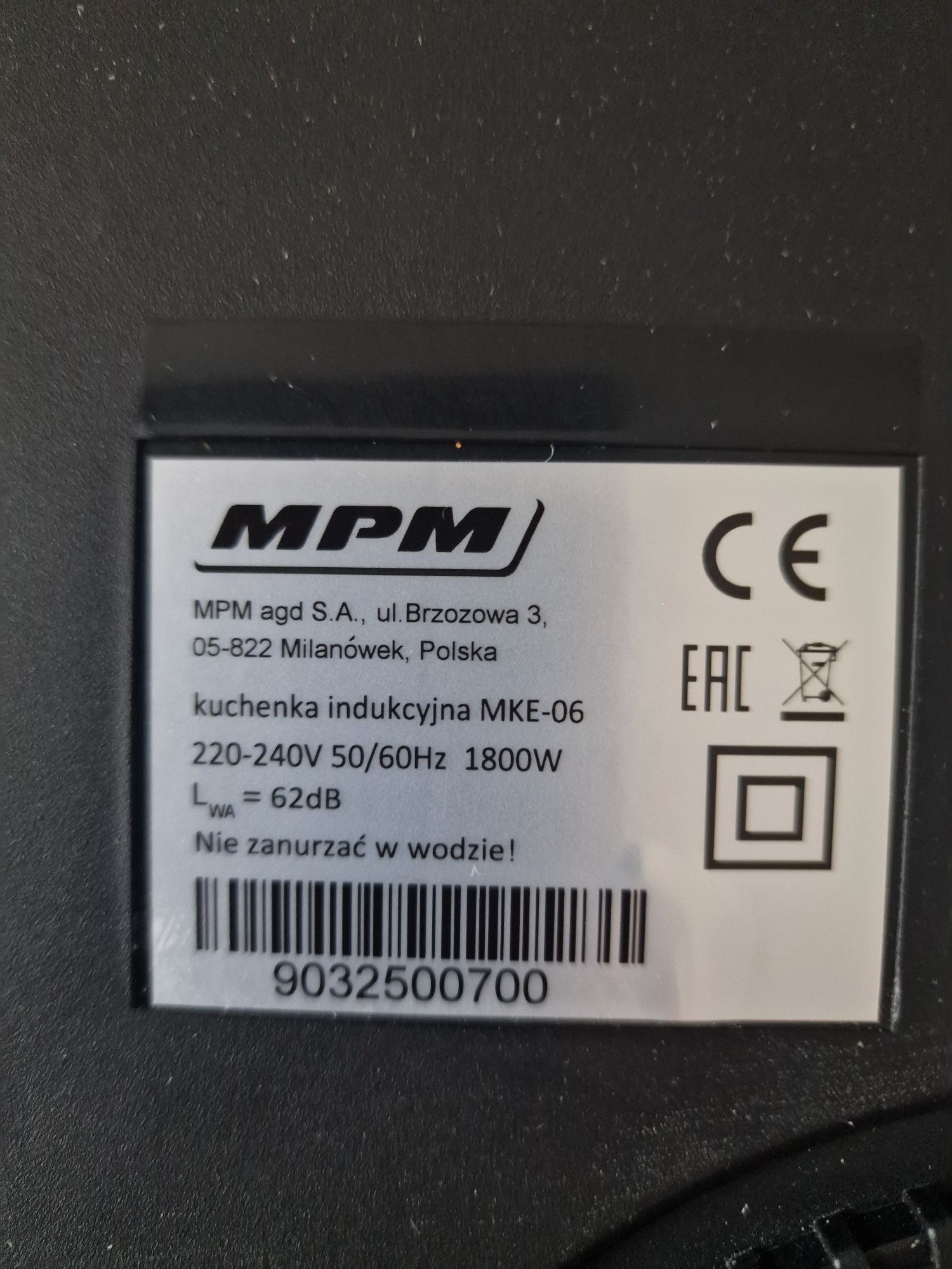 Kuchenka indukcyjna jednopalnikowa MPM mke-06 1800W