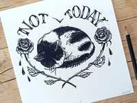 Linoryt 21x21 cm, Grafika z kotem, "Not today"
