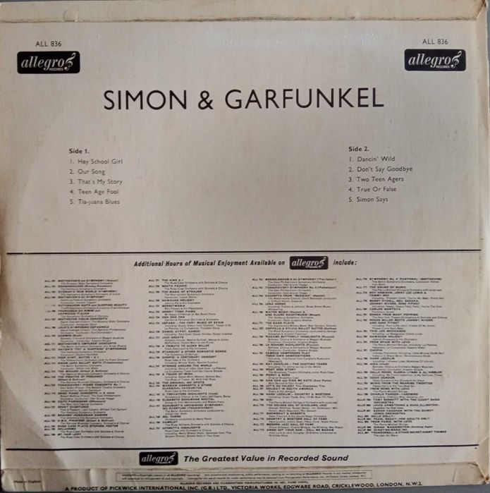 Simon & Garfunkel	- - - - -	Simon & Garfunkel	- - - - -	LP