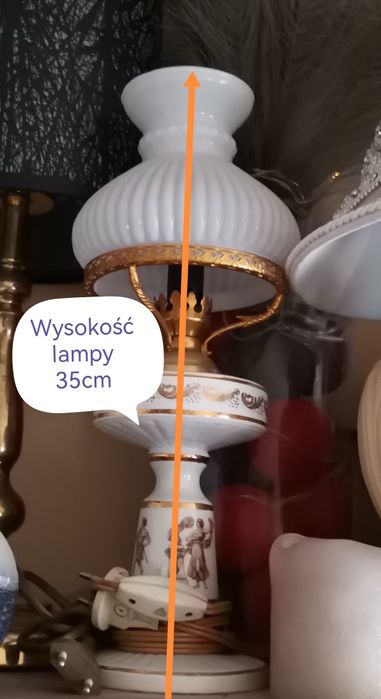 Lampa grecka biała złota nocna stołowa szkło klosz