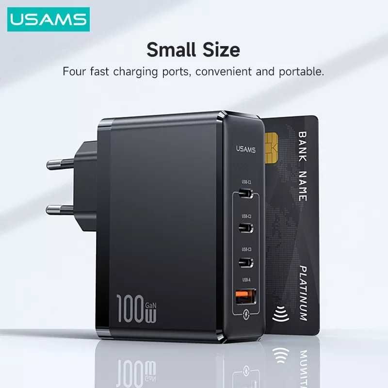 ⇒ Зарядное устройство USAMS GaN 100W  (4 USB) + Кабель Type-C 100W PD