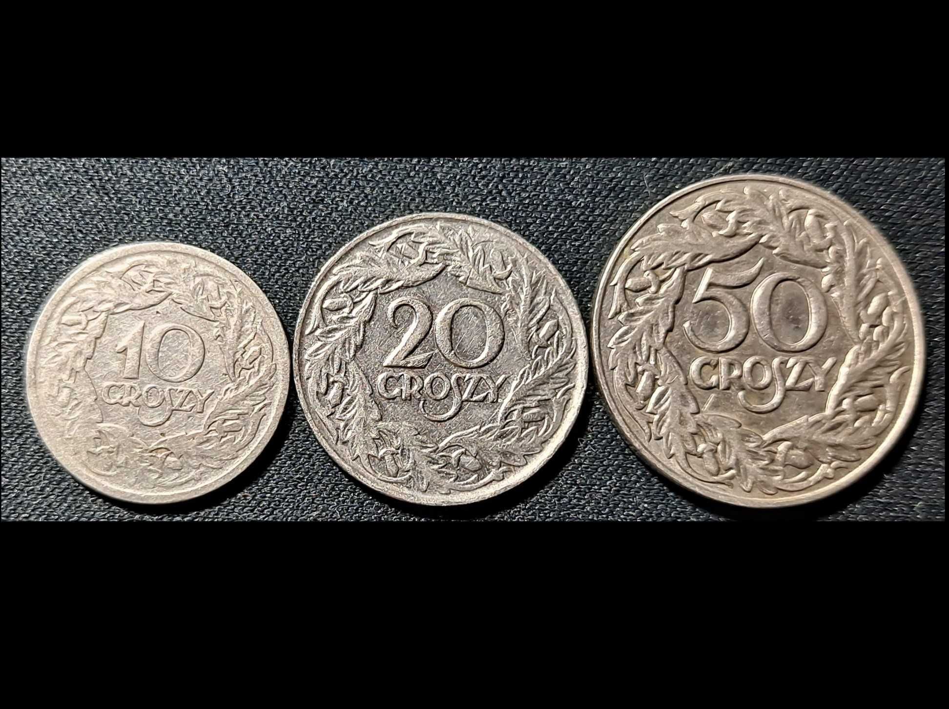 Monety-zestaw 3 szt. 10, 20, 50 groszy z 1923 r - II RP - (stan dobry)
