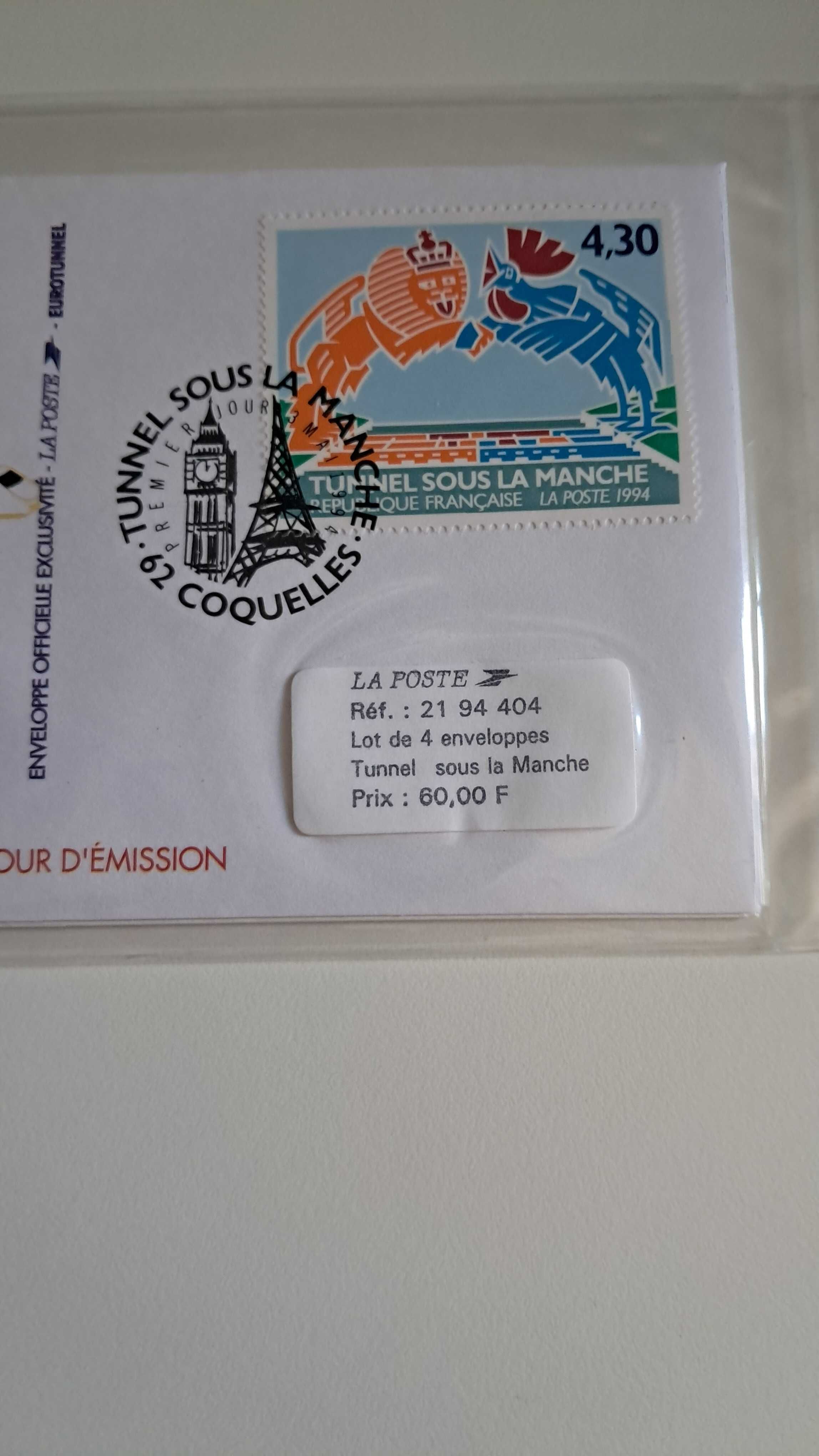 Filatelia 1994 Lote 4 Envelopes 1.º Dia Inauguração Túnel da Mancha