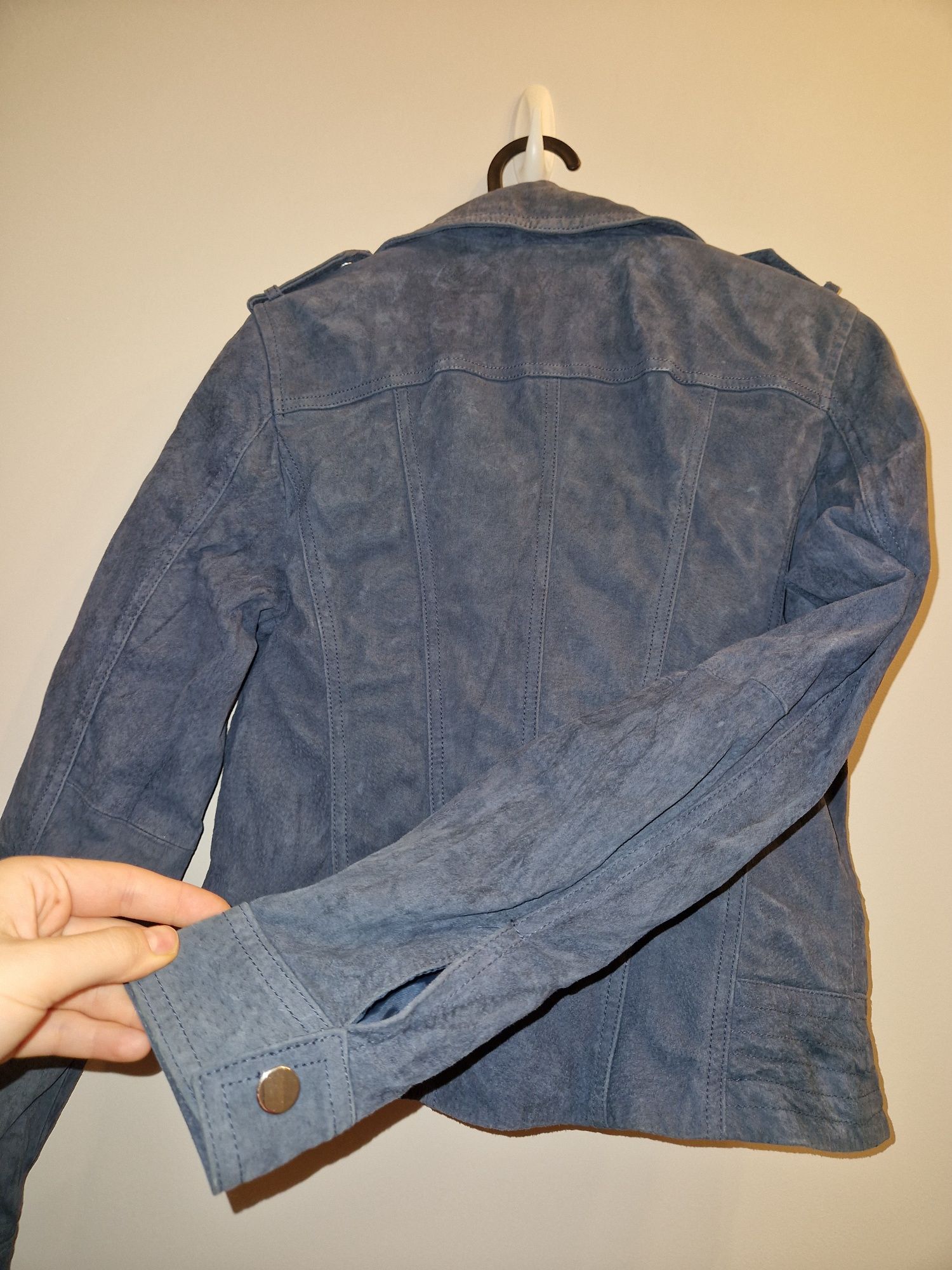 Ramoneska Vero moda M 38 skóra naturalna zamsz ciemnoniebieska hit