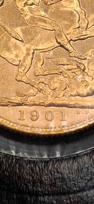 Moeda ouro 22k 1 libra sovereign "1901 P" Victoria