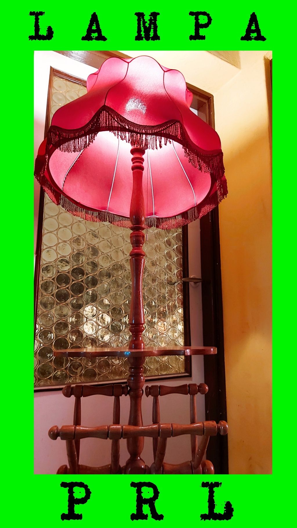 • PRL • stojąca lampa ze stolikiem i abażurem ‼️ UNIKAT ‼️