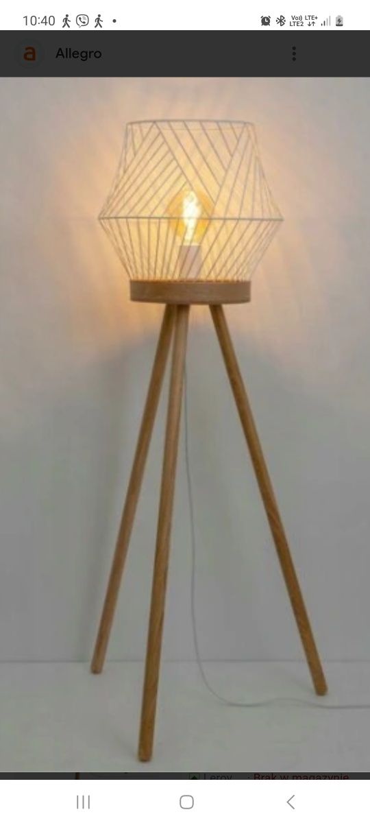 Lampa stojąca wysoka metal + drewno