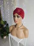 Ewa turban damski wykonany trakcie leczenia czapka bordowy kolor