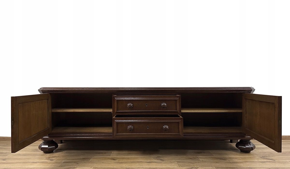 KOMODA PODEST dluga niska SZAFKA pod TV RTV antyk 2 szuflady 220 cm dł