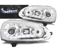 FARÓIS FRONTAIS LUZ DIURNA LED PARA VOLKSWAGEN VW GOLF V 5 JETTA 03- FUNDO CROMADO