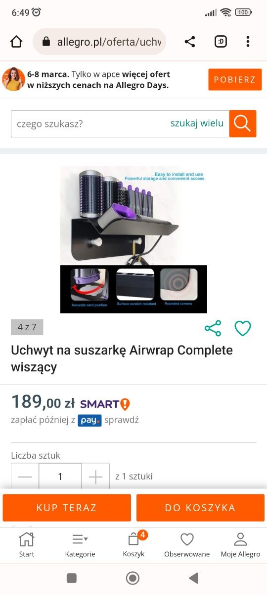 Uchwyt ścienny na suszarkę airwrap complete