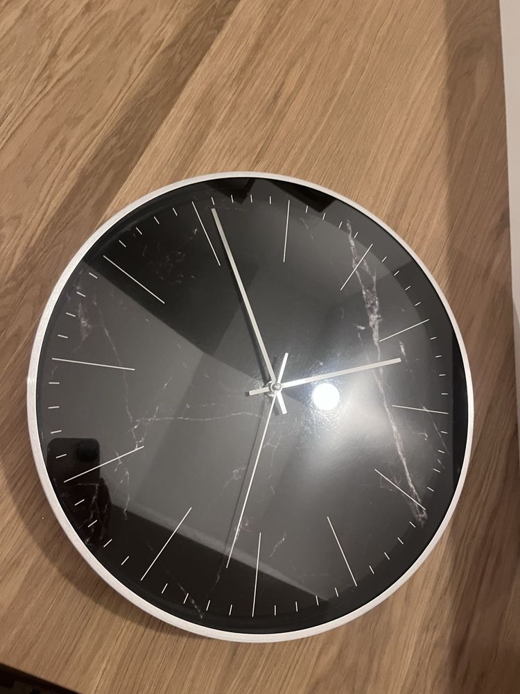 Zegar scienny 40 cm/ 4 cm marmur czarny srebrny idealny jak nowy