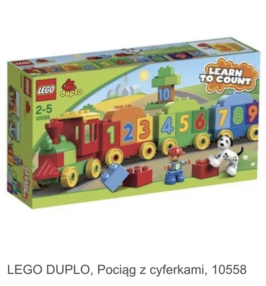 Lego duplo, klocki, pierwszy pociąg z cyferkami