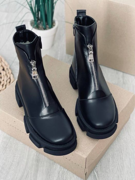 Черевики зимові шкіряні чорні. Женские ботинки кожаные зимние