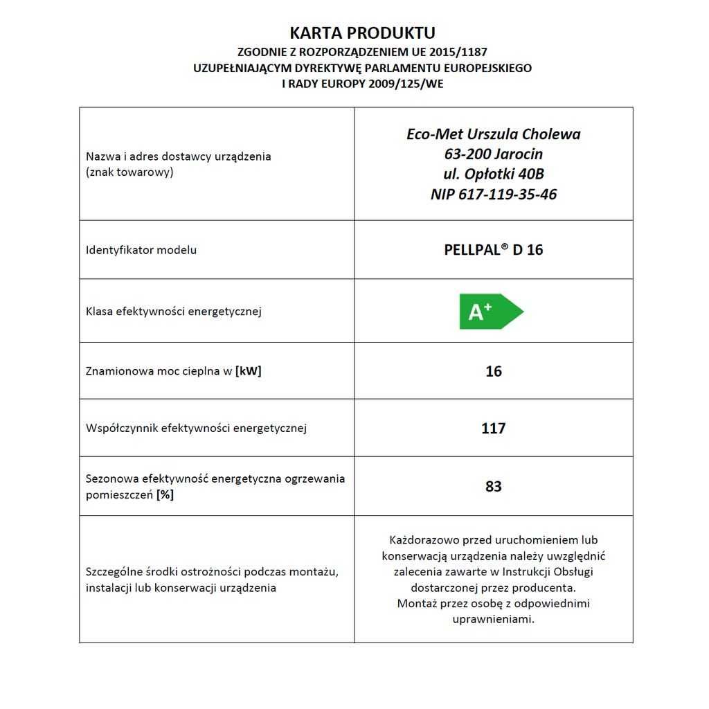 Kocioł na drewno PellPal D 16kW – 5 Klasa ECODESIGN Lista ZUM