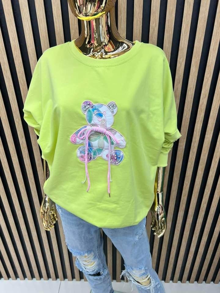 Bluza dresowa oversize miś bear limonka