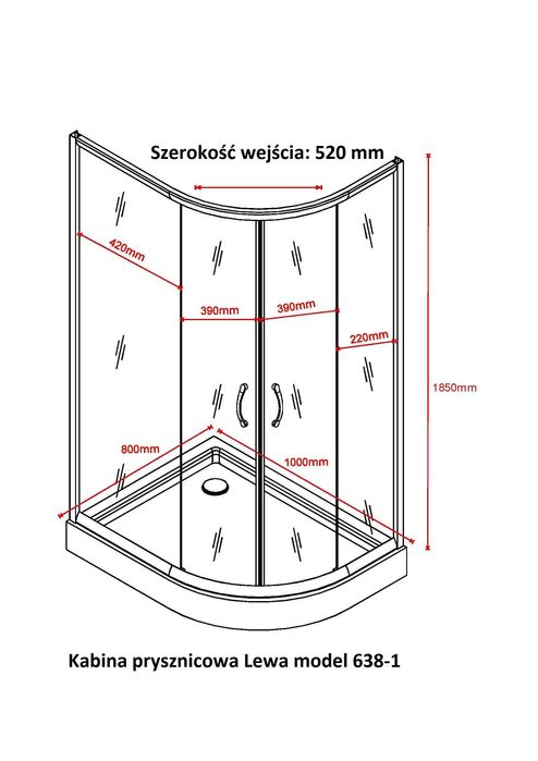 NOWOŚĆ! Kabina prysznicowa lewa asymetryczna 100x80 +brodzik +syfon